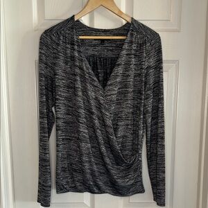 Banana Republic Black and Gray Wrap Blouse